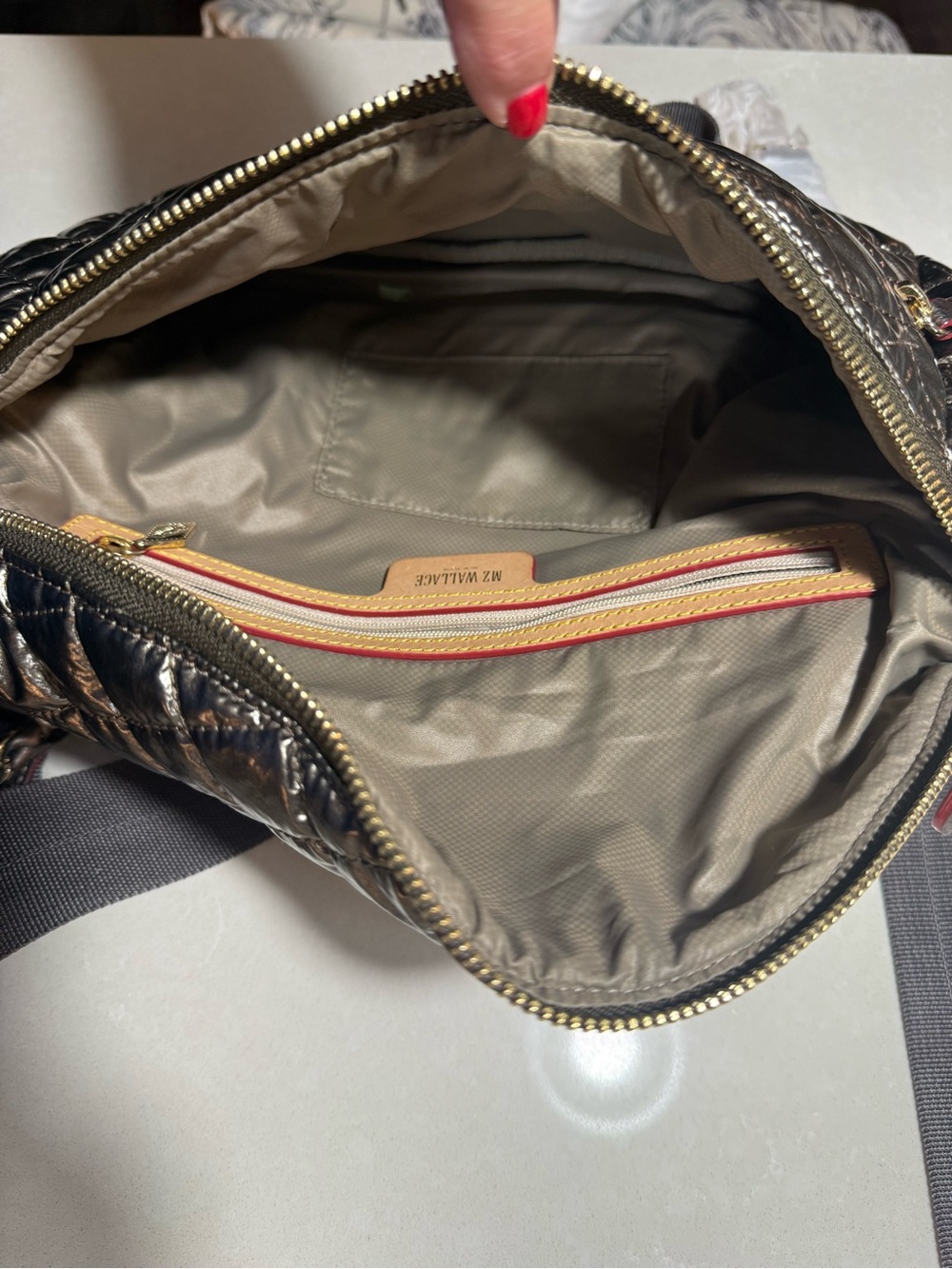 MZ Wallace Quilted Metallic Crossbody - Gunmetal used less than 5 times. - Picture 4 of 5